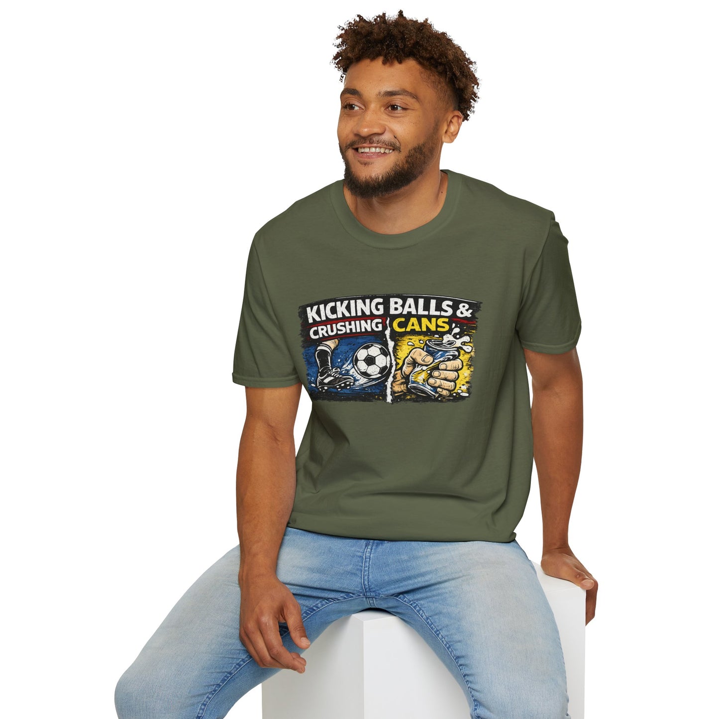 Kicking Balls & Crushing Cans Soccer Graphic T-Shirt