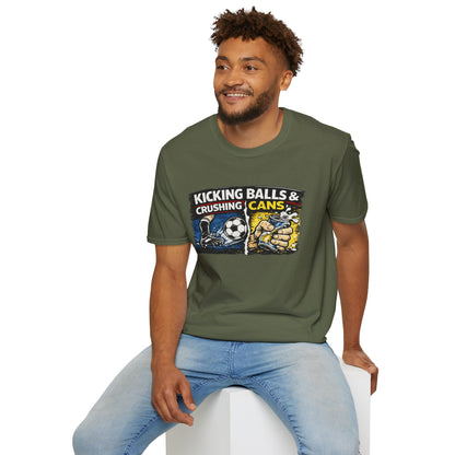 Kicking Balls & Crushing Cans Soccer Graphic T-Shirt