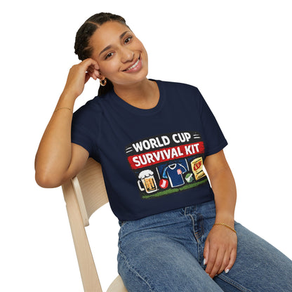 World Cup Survival Kit T-Shirt — Soccer Fan Tee with Beer &amp; Snacks Graphic