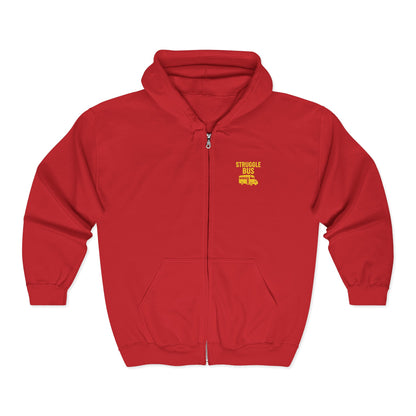 Struggle Bus Zip Hoodie — Funny Retro School Bus Graphic Sweatshirt