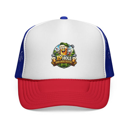 19 Hole Golf Trucker Cap — Funny Golfer Hat with Cartoon Mascot