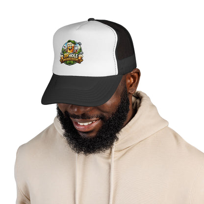 19 Hole Golf Trucker Cap — Funny Golfer Hat with Cartoon Mascot