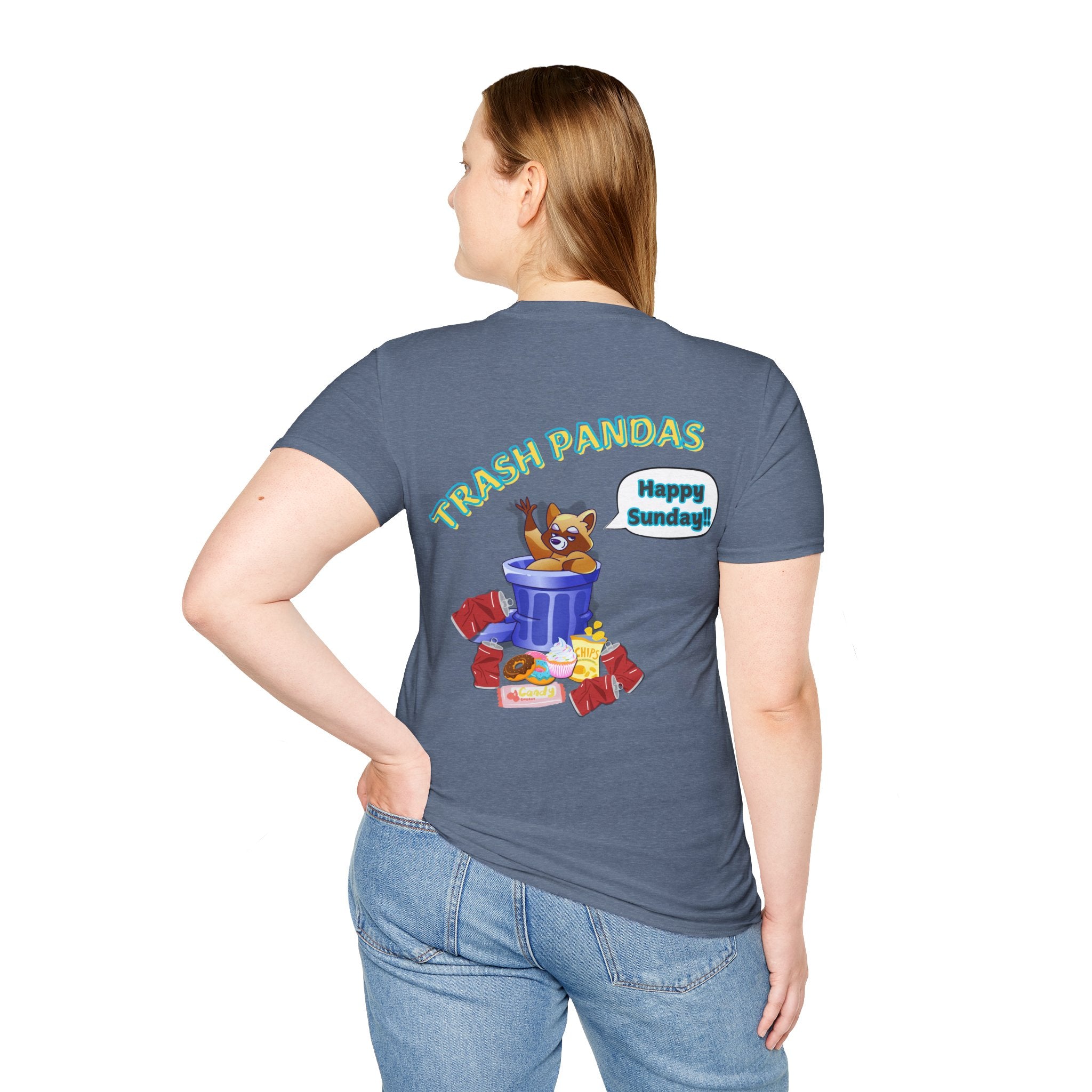 Trash Pandas T-Shirt – Cute Raccoon in Trash Can ‘Happy Sunday!’ Graphic Tee