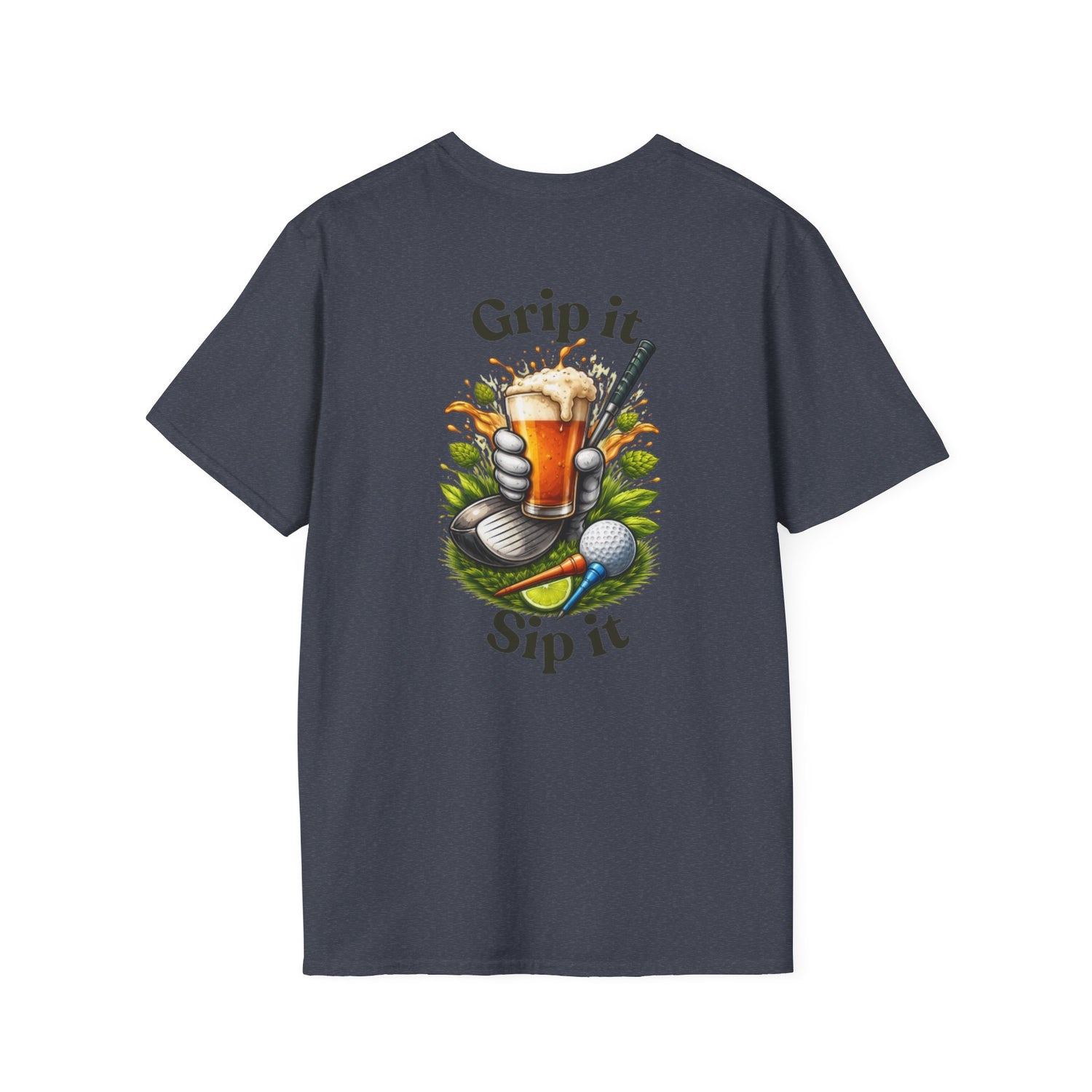 Golf &amp; Beer T-Shirt — "Grip It, Sip It" Golfing Beer Graphic Tee