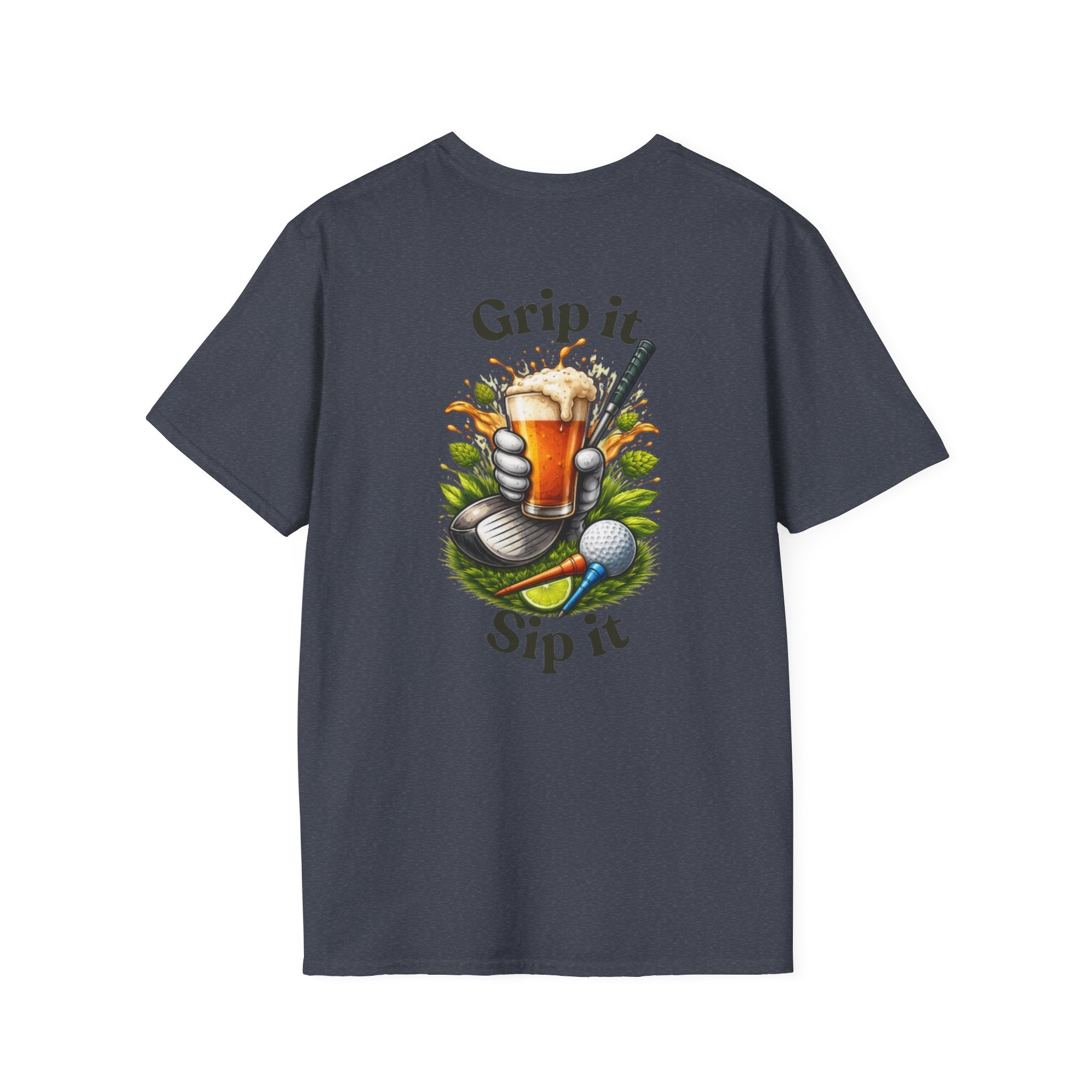 Golf &amp; Beer T-Shirt — "Grip It, Sip It" Golfing Beer Graphic Tee