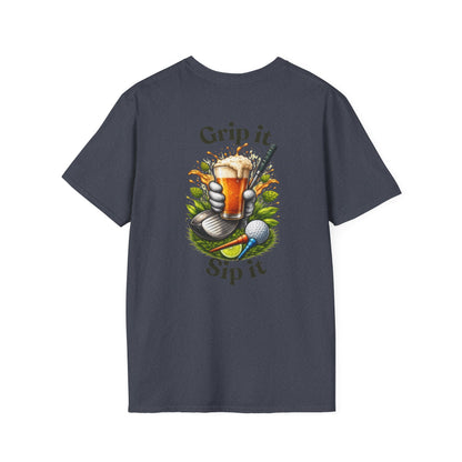 Golf &amp; Beer T-Shirt — "Grip It, Sip It" Golfing Beer Graphic Tee