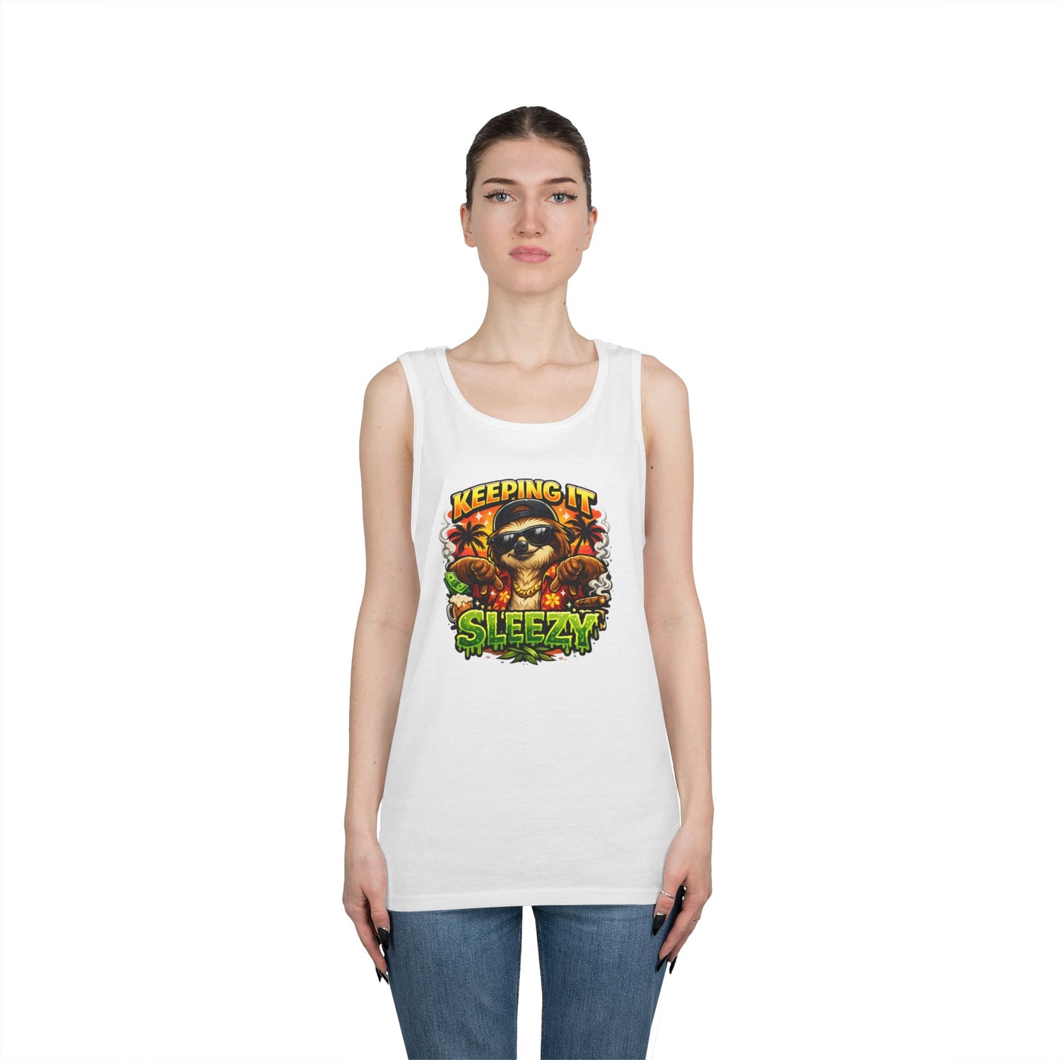 Tank Top — "Keeping It Sleezzy" Tropical Sloth Graphic Tank