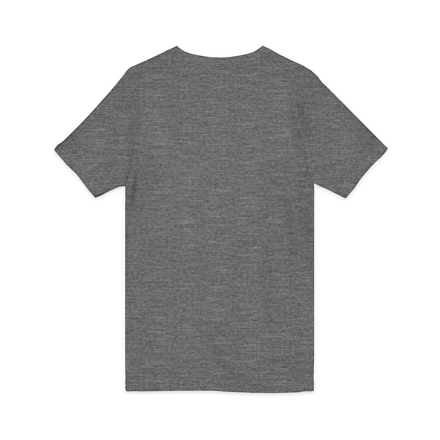 Crooked Unicorn Shirts grey heather V-neck soccer tee, back view of a lightweight cotton casual shirt.