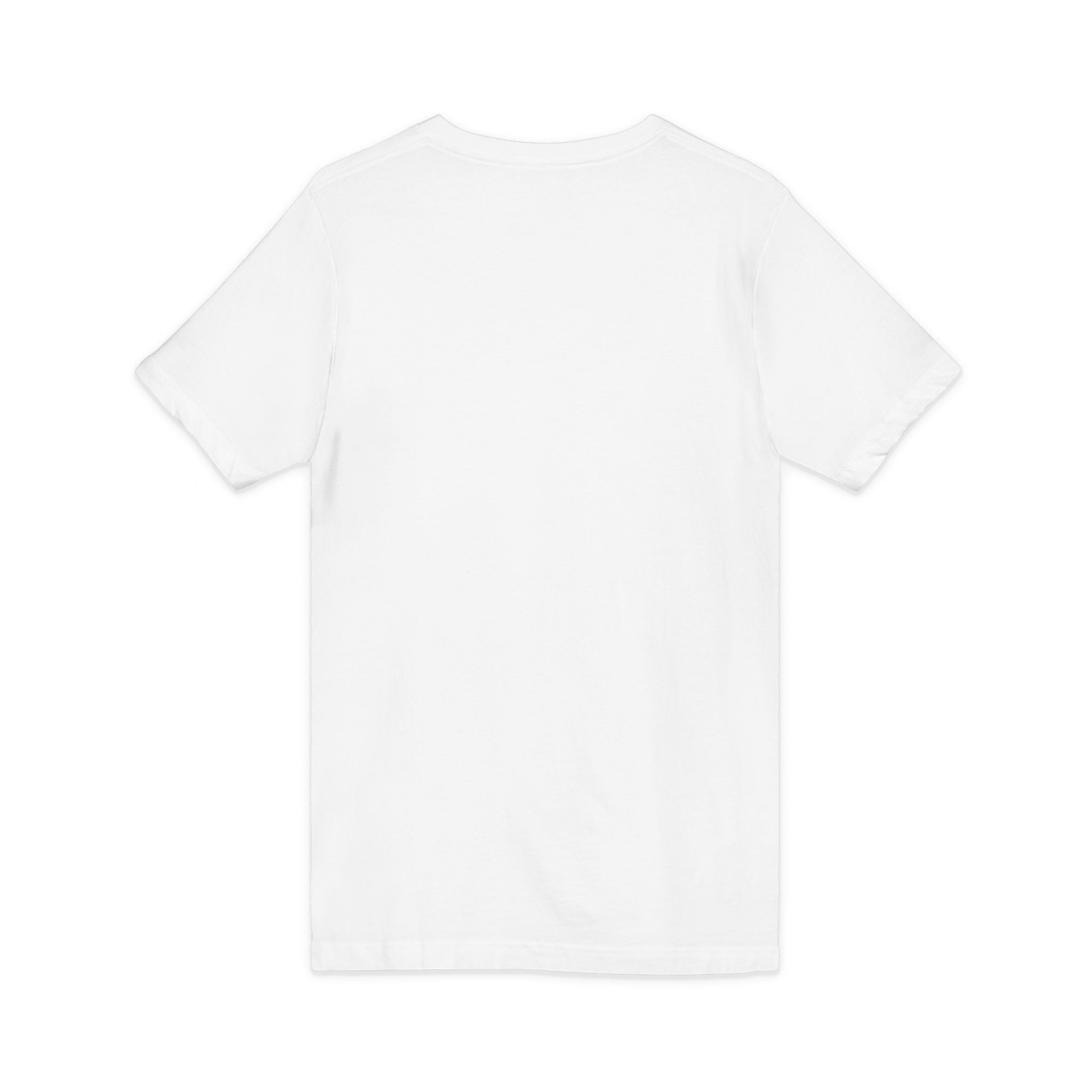 Crooked Unicorn Shirts plain white cotton V-neck t-shirt, back view, lightweight retail fit.