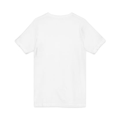Crooked Unicorn Shirts plain white cotton V-neck t-shirt, back view, lightweight retail fit.